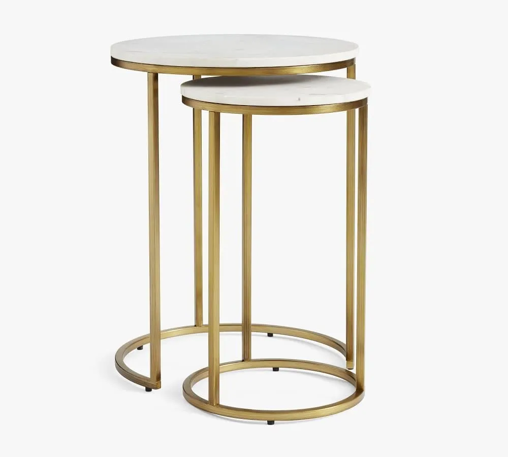 Onlinecollection Side End Coffee Table|Bedside Table|Sofa Side Table|Night Stand for Living|Bedroom Home Furniture (Metal-MDF) (Set of 2) OC-998 (Gold - White)