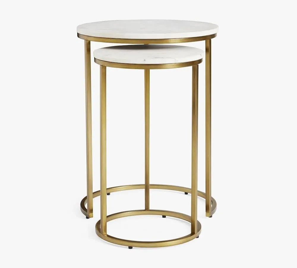 Onlinecollection Side End Coffee Table|Bedside Table|Sofa Side Table|Night Stand for Living|Bedroom Home Furniture (Metal-MDF) (Set of 2) OC-998 (Gold - White)