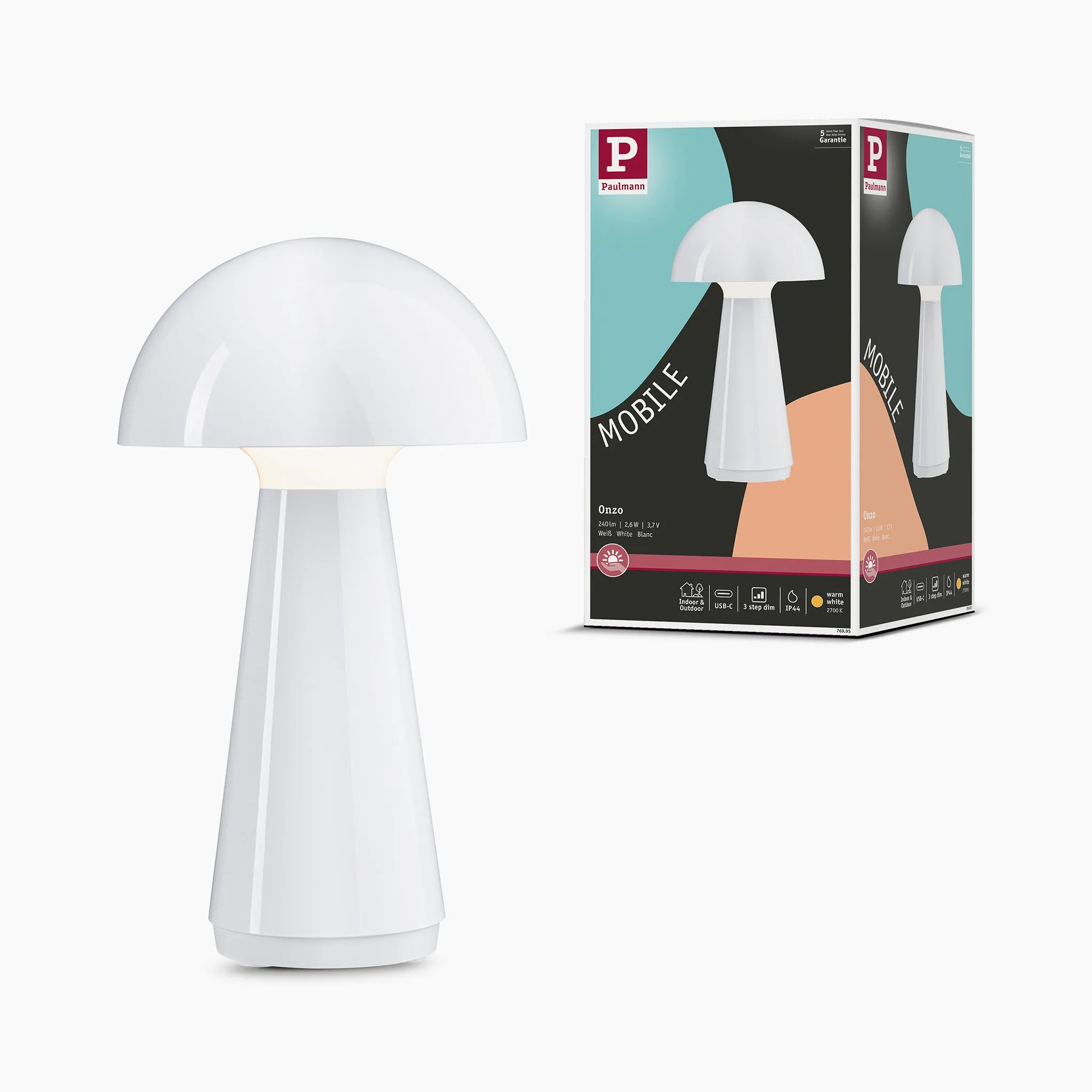 Onzo 2.6W LED Mobile Table Lamp with 3-Step Dim in White