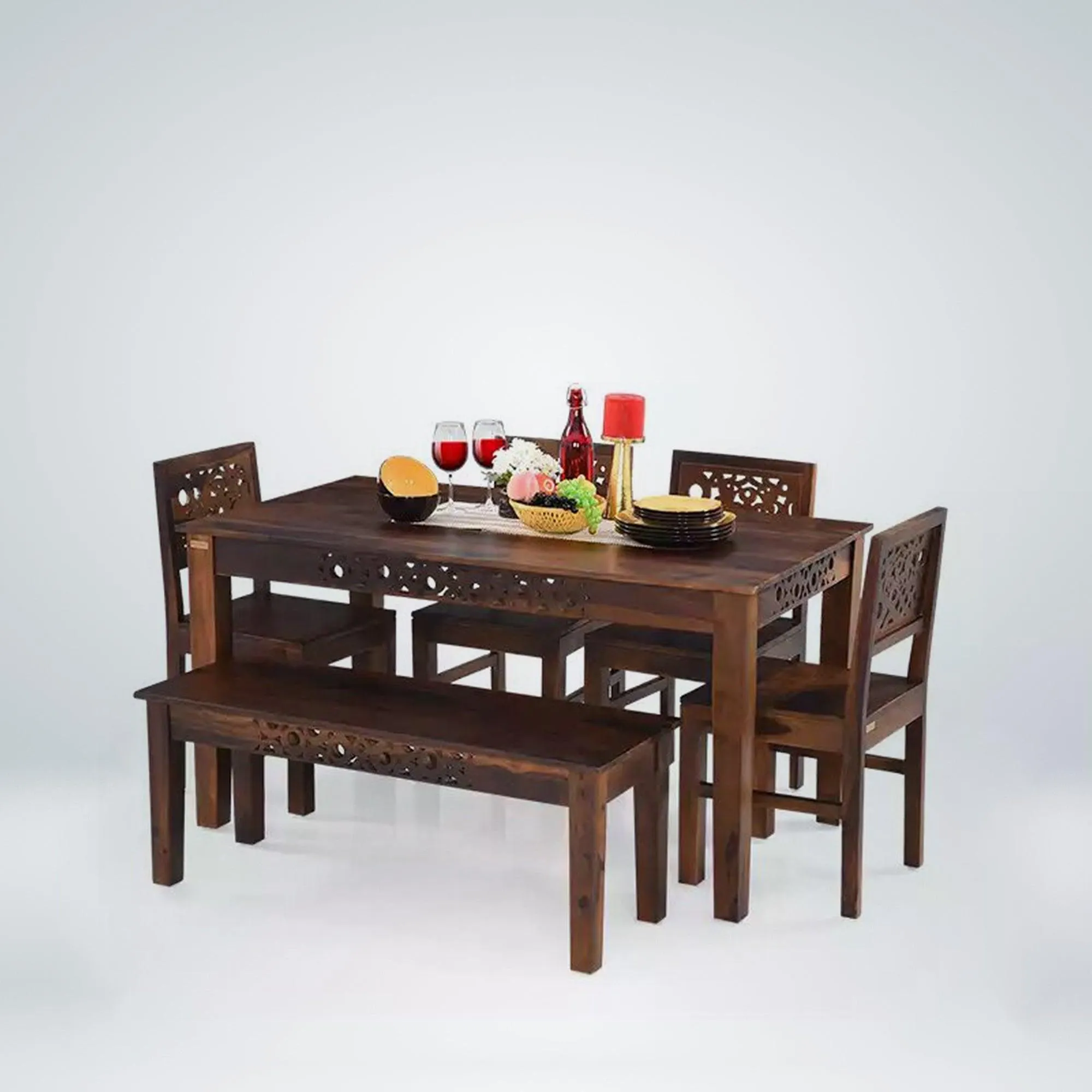 Oro Wooden 6 Seater Dining Table Sets with Bench