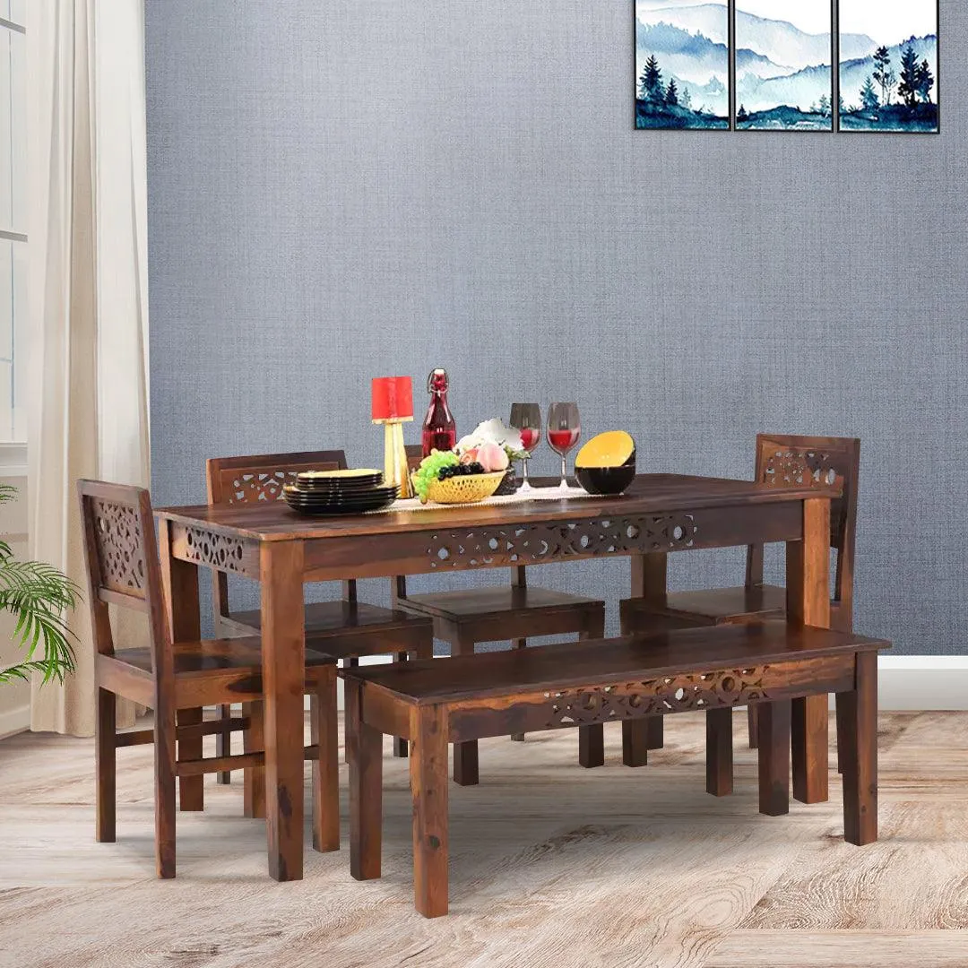 Oro Wooden 6 Seater Dining Table Sets with Bench