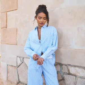 Oversized Pinstripe Shirt - Blue