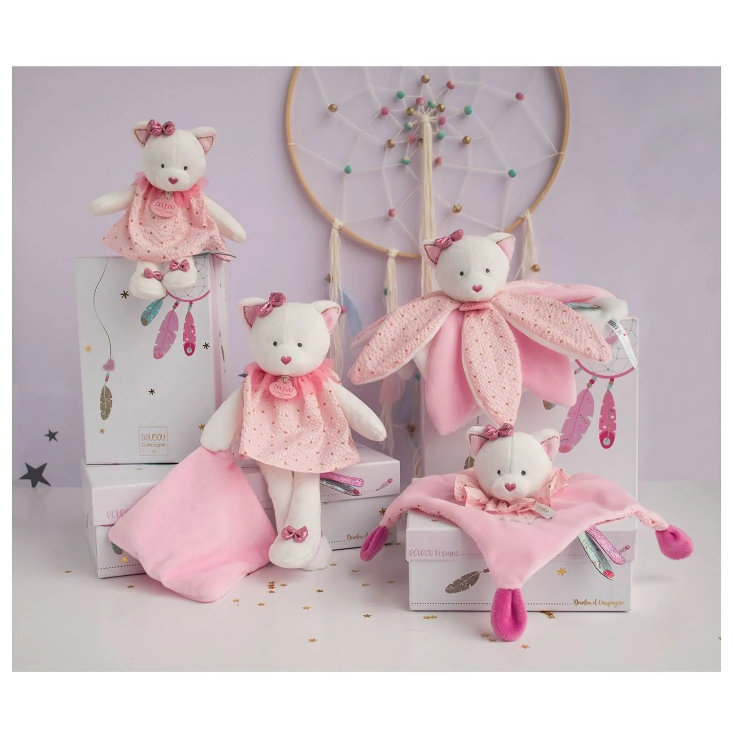 Pinky Cat Plush with Comforter