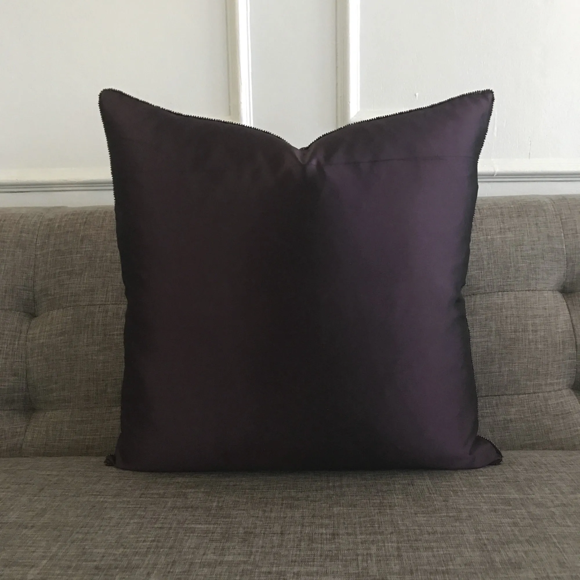 Purple Silk Ultraviolet Bead Trim Throw Pillow Cover 20x20