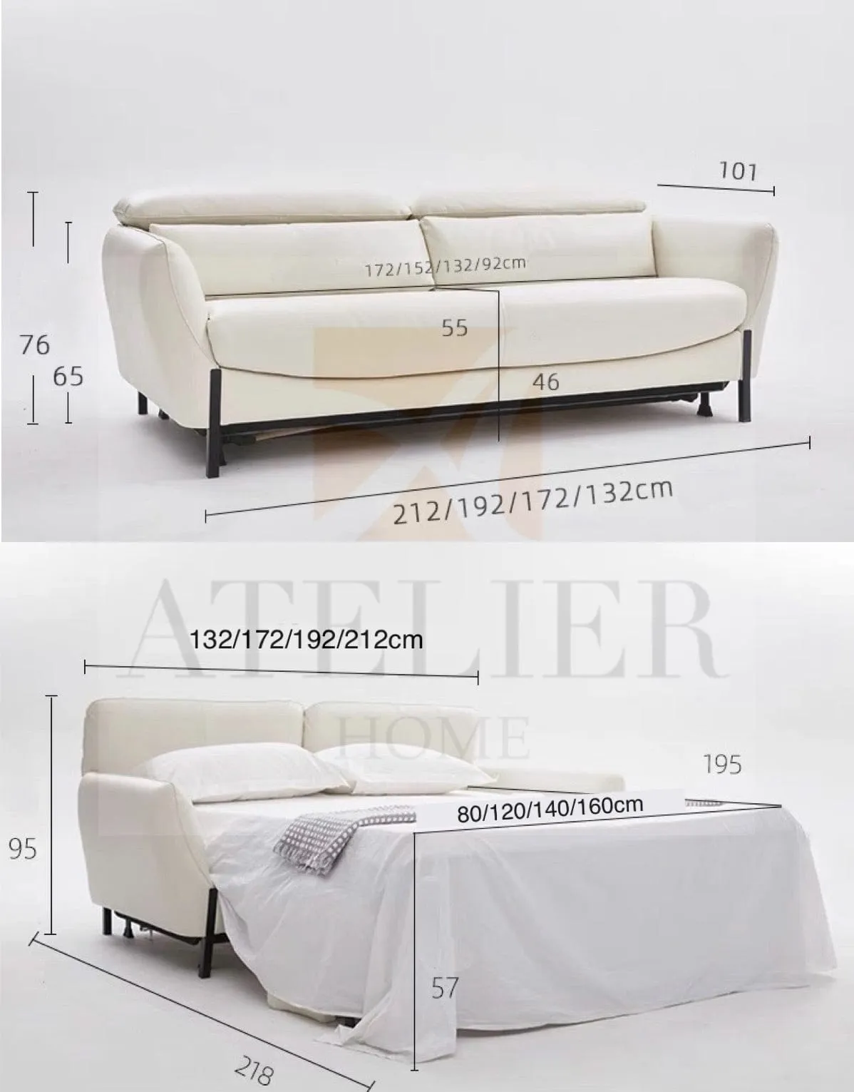 Rollen Leather Foldable Sofa Bed with Mattress