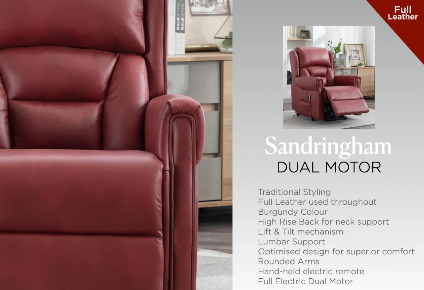 Sandringham Burgundy Lift & Tilt Recliner by Annaghmore