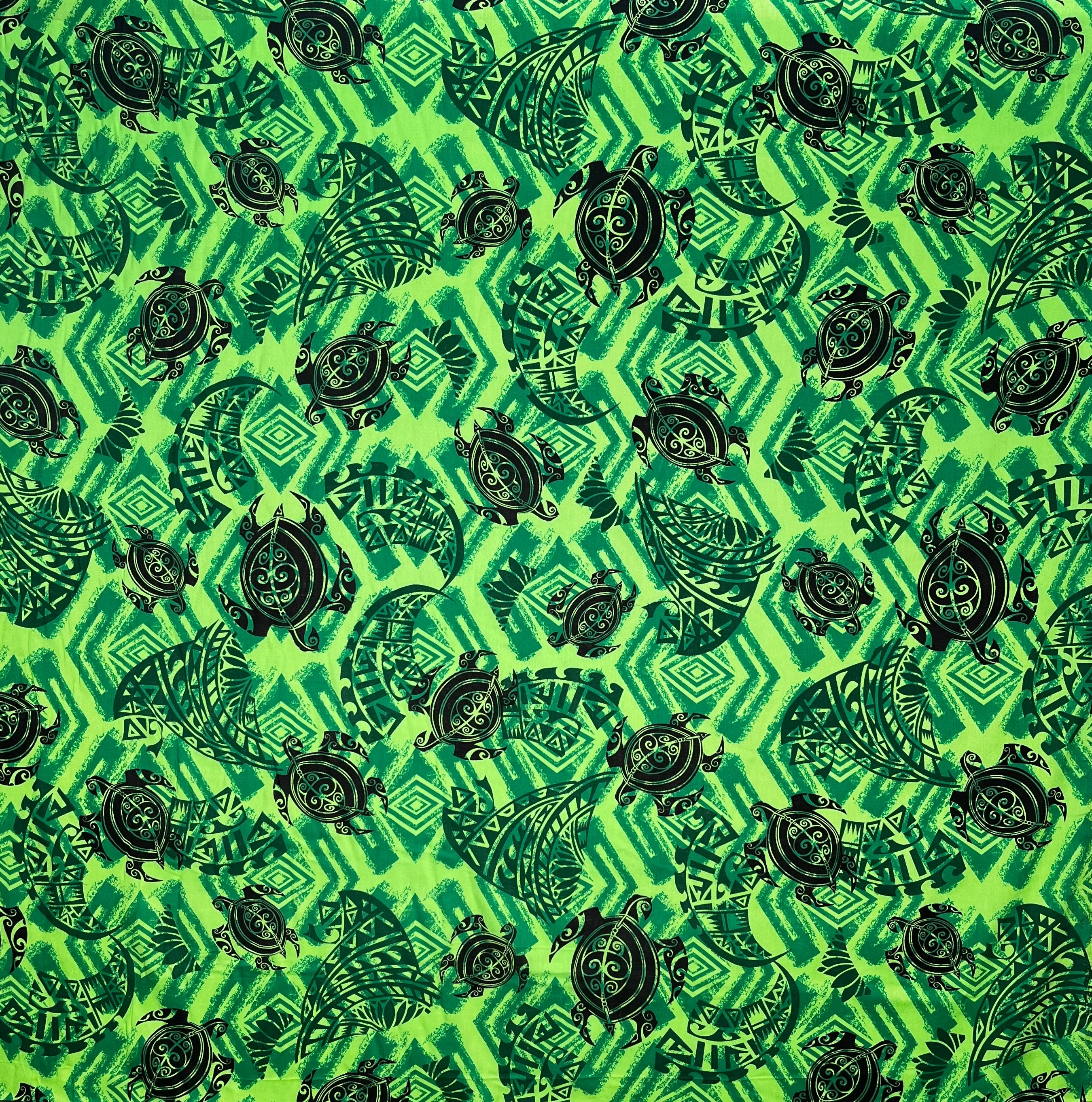 Sea Turtles w/ Traditional Polynesian Tattoo Patches Fabric  | Rayon