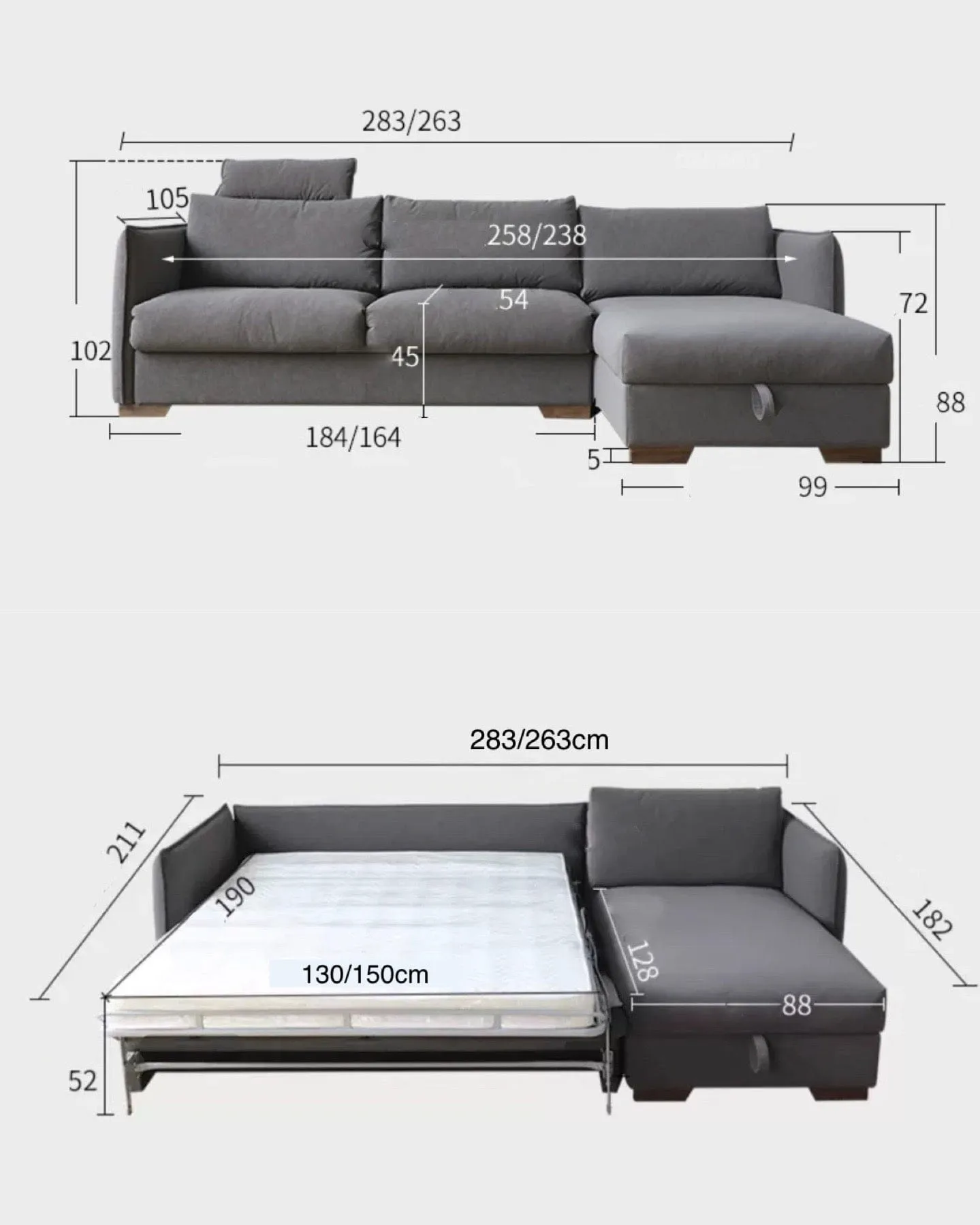 Steven Foldable Storage Sofa Bed with Mattress