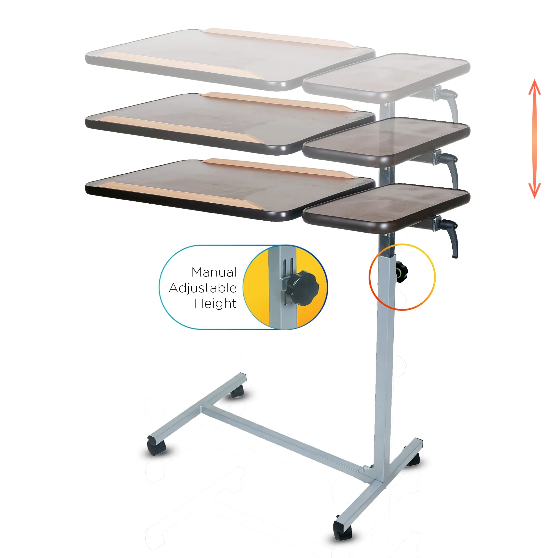 Sunbeam Enterprises Height Adjustable OverbedTable | Laptop Table with Wheels