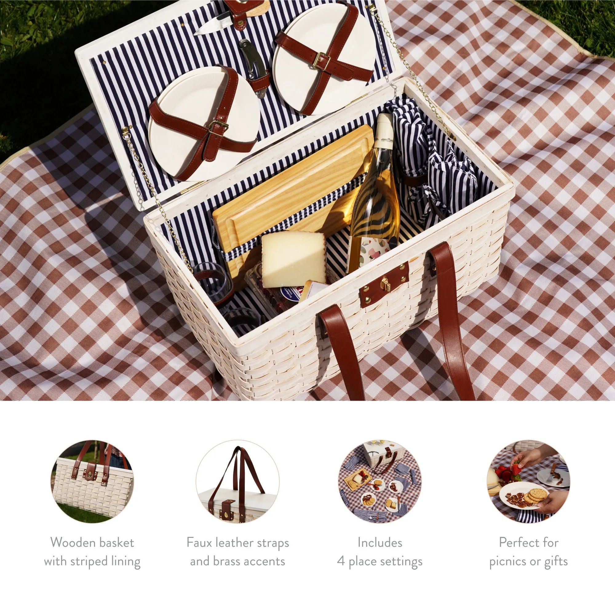 Tahoe Cream Picnic Basket for Four