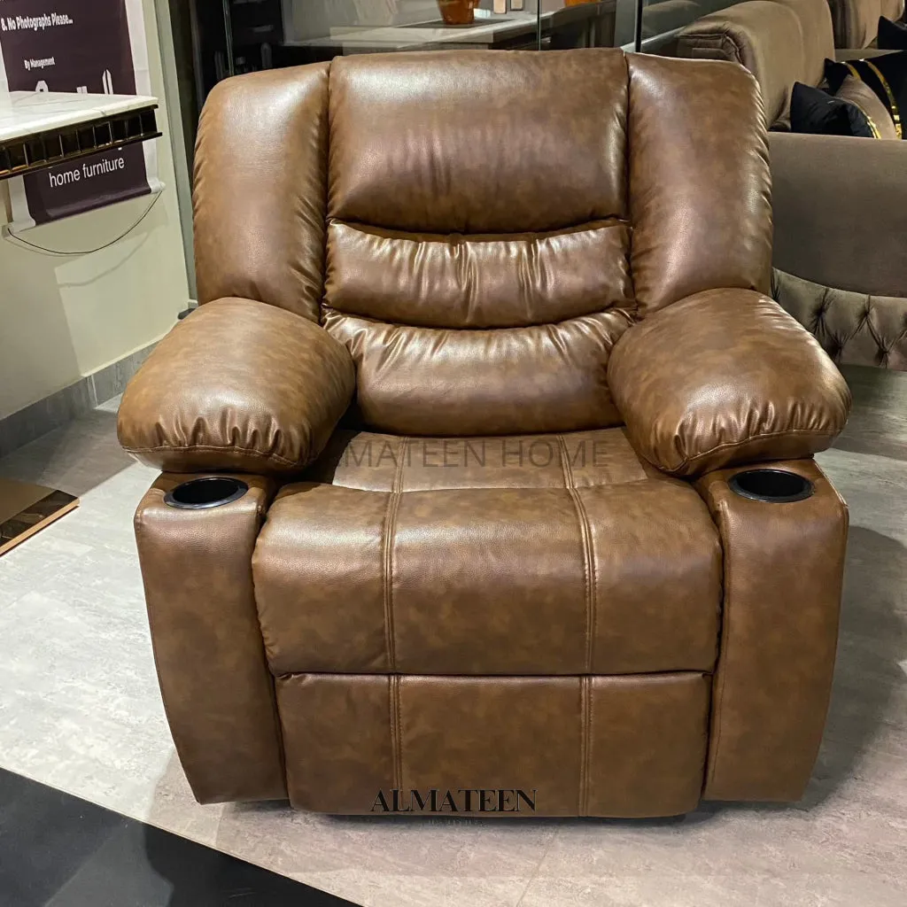 Tan Brown Leatherette Recliner Chair with Rocking and Revolving Function