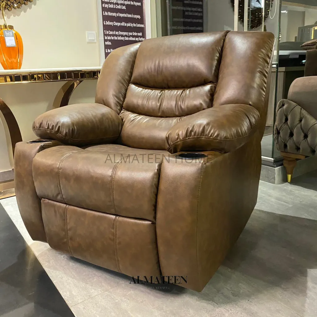 Tan Brown Leatherette Recliner Chair with Rocking and Revolving Function