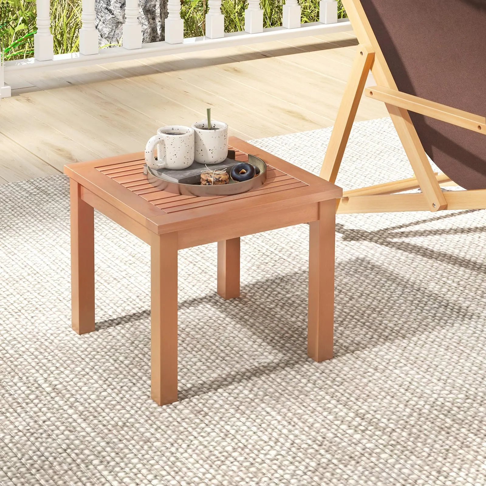 Tangkula Adirondack Outdoor Side Table, 18" Small Square Patio End Table with Slatted Tabletop