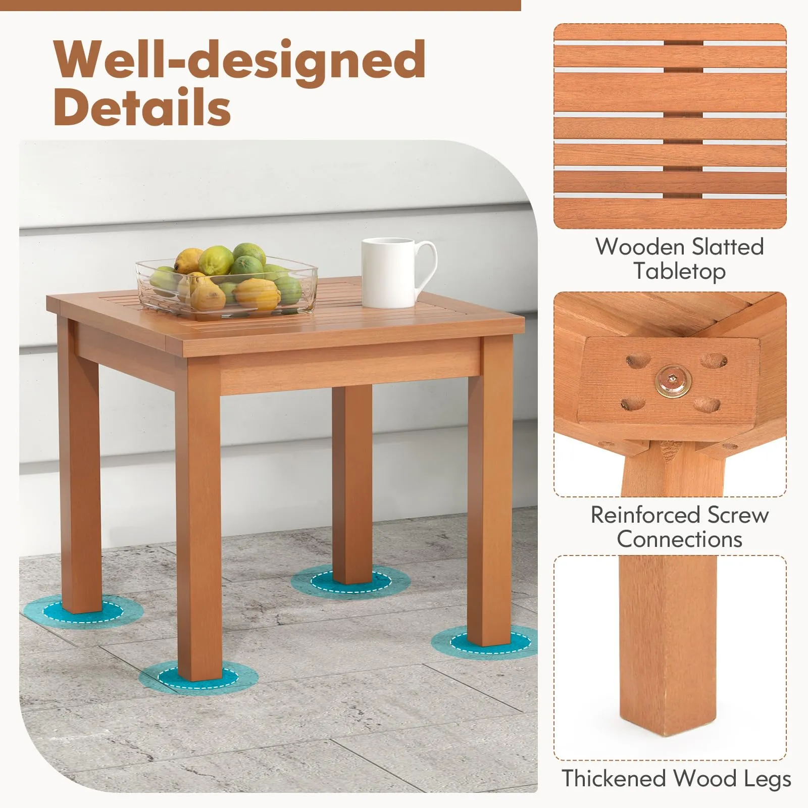 Tangkula Adirondack Outdoor Side Table, 18" Small Square Patio End Table with Slatted Tabletop