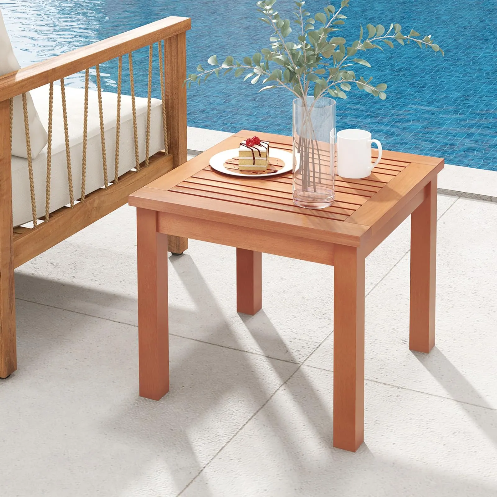 Tangkula Adirondack Outdoor Side Table, 18" Small Square Patio End Table with Slatted Tabletop