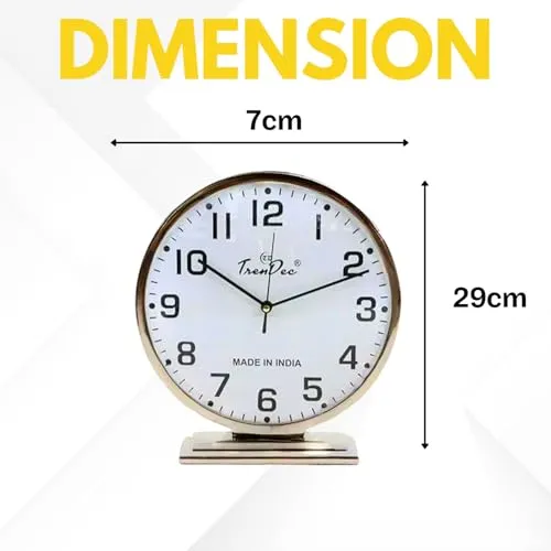 TrenDec Table Clock | Desk Clock | Study Table Clock | Aesthetic Table Clock | Home Decor Office Desk Living Room Centre Table Bedroom Study Room | Metal Round Silver Finish Table Clock