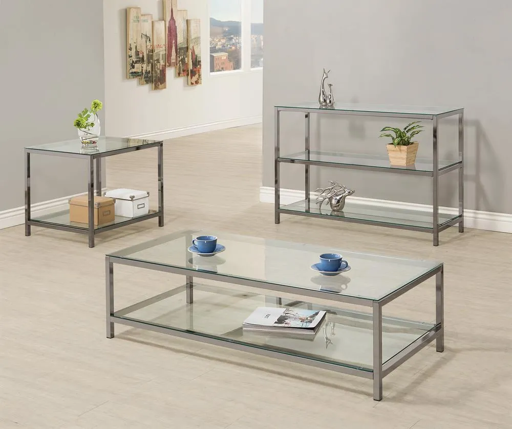 Trini End Table with Glass Shelf Black Nickel