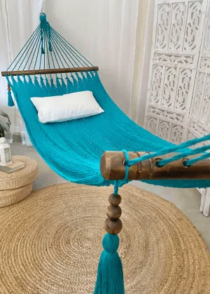 Woven Turquoise Hammock With Wood Spreaders | JULIANNA